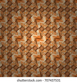 Vector oriental style in brown, beige and orange colors. Seamless pattern in ethnic traditional style. Abstract vintage pattern with decorative tiles pattern.