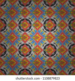 Vector oriental style in gray, beige and brown colors. Seamless pattern in ethnic traditional style. Abstract vintage pattern with decorative tiles pattern.