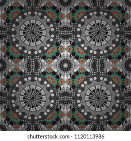 Vector oriental style in gray, blue and black colors. Seamless pattern in ethnic traditional style. Abstract vintage pattern with decorative tiles pattern.