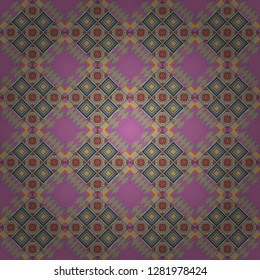 Vector oriental style in gray, pink and orange colors. Seamless pattern in ethnic traditional style. Abstract vintage pattern with decorative tiles pattern.