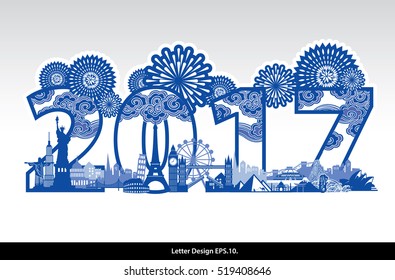 Vector of Oriental Style Number 2017 for New Year Celebrate. Traditional Chinese style.
