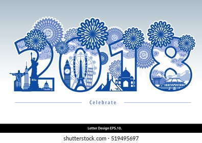 Vector of Oriental Style Number 2018 for celebrate. Traditional Chinese style.