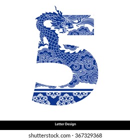 Vector of Oriental Style Number Five. Traditional Chinese style.