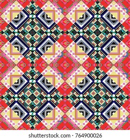 Vector oriental style in white, black and pink colors. Seamless pattern in ethnic traditional style. Abstract vintage pattern with decorative tiles pattern.