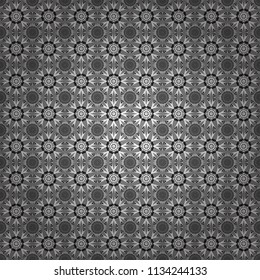 Vector oriental style in white, gray and black colors. Seamless pattern in ethnic traditional style. Abstract vintage pattern with decorative tiles pattern.