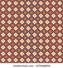 Vector oriental style in white, orange and black colors. Seamless pattern in ethnic traditional style. Abstract vintage pattern with decorative tiles pattern.
