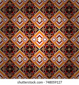 Vector oriental style in white, orange and red colors. Seamless pattern in ethnic traditional style. Abstract vintage pattern with decorative tiles pattern.