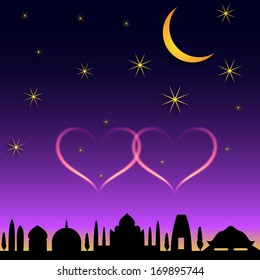 Vector oriental town night scene
