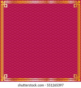 Vector oriental vintage gold frame on pattern red background for chinese new year celebration card