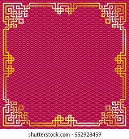 Vector oriental vintage gold frame on red pattern background for chinese new year celebration card