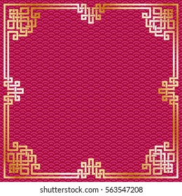 Vector oriental vintage gold frame on red pattern background for chinese new year celebration card