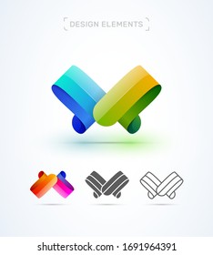 Vector Origami abstract letter M and W logo design template. Material, fluent, flat style
