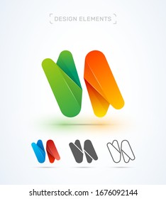 Vector origami abstract letter N or H logo design template, synergy. Application icon. Synergy
