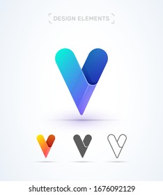 Plantilla de diseño del logotipo de la letra abstracta V del origami vectorial. Icono de aplicación