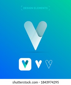 Vector origami abstract letter V logo design template. Application icon