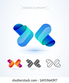 Vector Origami abstract letter X logo design template. Material, fluent, flat style