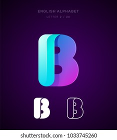 Vector origami alphabet. Letter B logo template. Material design, flat, line, glossy, twisted style