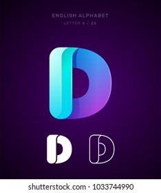 Vector origami alphabet. Letter D logo template. Material design, flat, line, glossy, twisted style