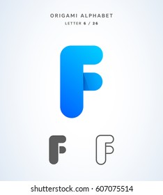 Vector origami alphabet. Letter F logo template