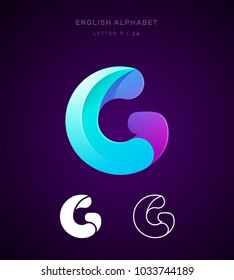Vector origami alphabet. Letter G logo template. Material design, flat, line, glossy, twisted style