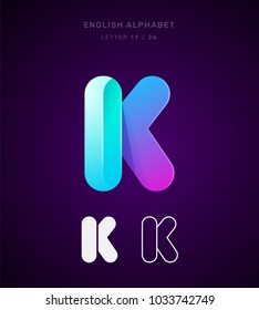 Vector origami alphabet. Letter K logo template. Material design, flat, line, glossy, twisted style