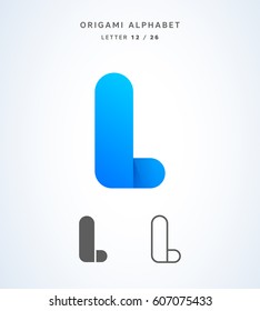 Vector origami alphabet. Letter L logo template