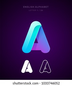 Vector origami alphabet. Letter A logo template. Material design, flat, line, glossy, twisted style