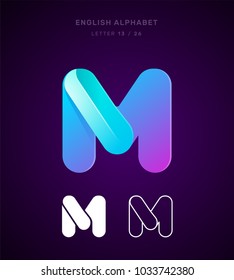 Vector origami alphabet. Letter M logo template. Material design, flat, line, glossy, twisted style