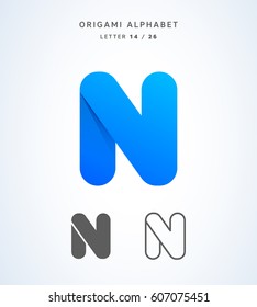 Vector origami alphabet. Letter N logo template