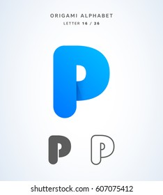 Vector origami alphabet. Letter P logo template
