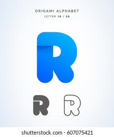 Vector origami alphabet. Letter R logo template