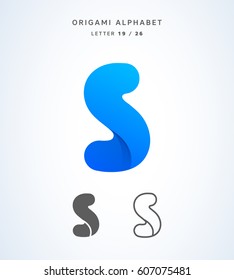 Vector origami alphabet. Letter S logo template