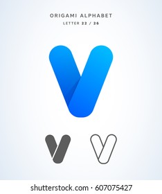 Vector origami alphabet. Letter V logo template