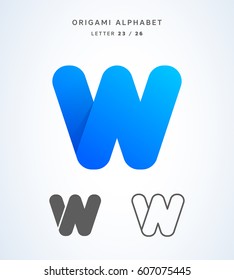 Vector origami alphabet. Letter W logo template