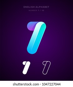 Vector origami alphabet. Number 7 (seven) logo template. Material design, flat, line, glossy, twisted style