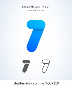 Vector origami alphabet. Number 7 logo template