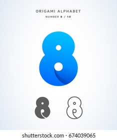 Vector origami alphabet. Number 8 logo template
