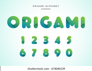 Vector origami alphabet. Number collection. Green color