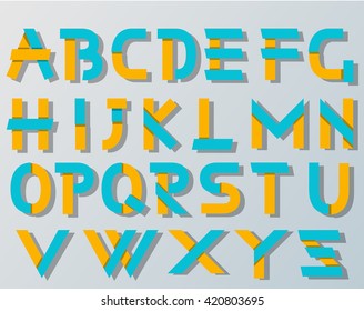 VECTOR ORIGAMI ALPHABET STYLE WITH SHADOWS BLUE AND YELLOW