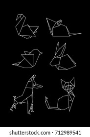 Vector origami animals and birds low poly icon logo set. 
