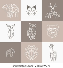 Vector origami animals set. Linear origami icons.