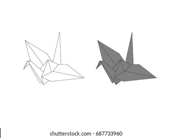 vector of origami bird in gray shade and wire frame style