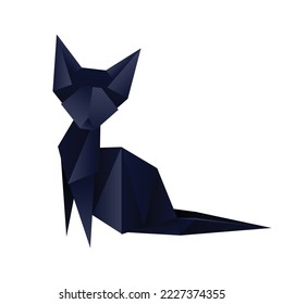 Vector origami black cat. Symbol of Chinese of New year. Polygonal kitty isolated from background. Clipart of paper folded animal. Element for greeting cards, banners and your design.