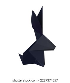 Vector origami black rabbit. Polygonal hare isolated from background. Paper folded animal. Symbol of Chinese of New year. Element for greeting cards, banners and your design.