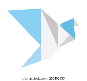 Vector origami blue spring bird in the air
