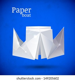 vector origami boat. Paper origami ship symbolic vector illustration