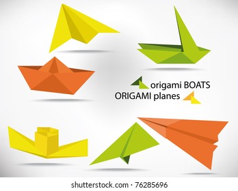 vector origami boats and planes