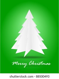 Vector origami Christmas tree on green