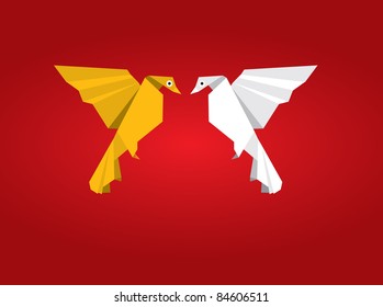 Vector origami couple birds