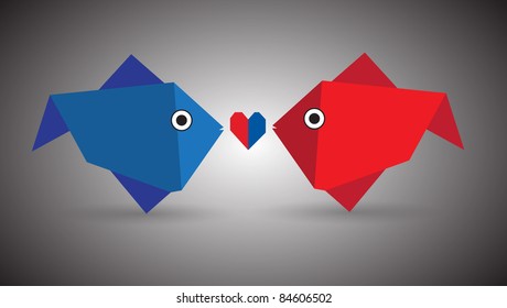 Vector origami couple fishes